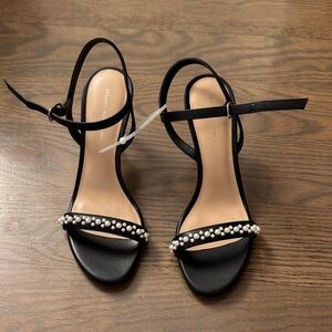 Stuart Weitzman Black Heels with Pearl Accents